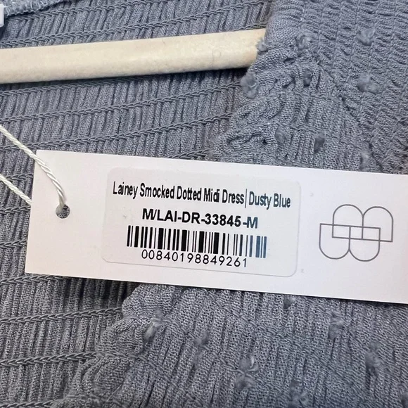 Baltic Born Lainey Smocked Swiss Dot Midi Dress Dusty Blue Medium NWT Feminine - Picture 5 of 6